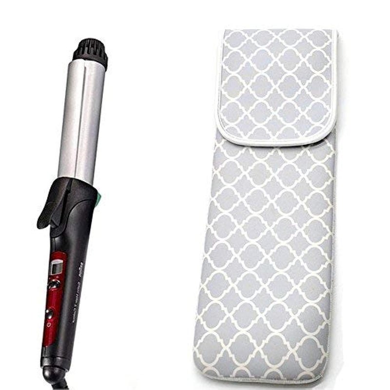 ALEIFLE Women's Heat Resistant Neoprene Curling Iron Holder Flat Iron Curling Wand Travel Storage Cover Case Bag Pouch -Water-Resistant (Grey Chervon) - Image 1